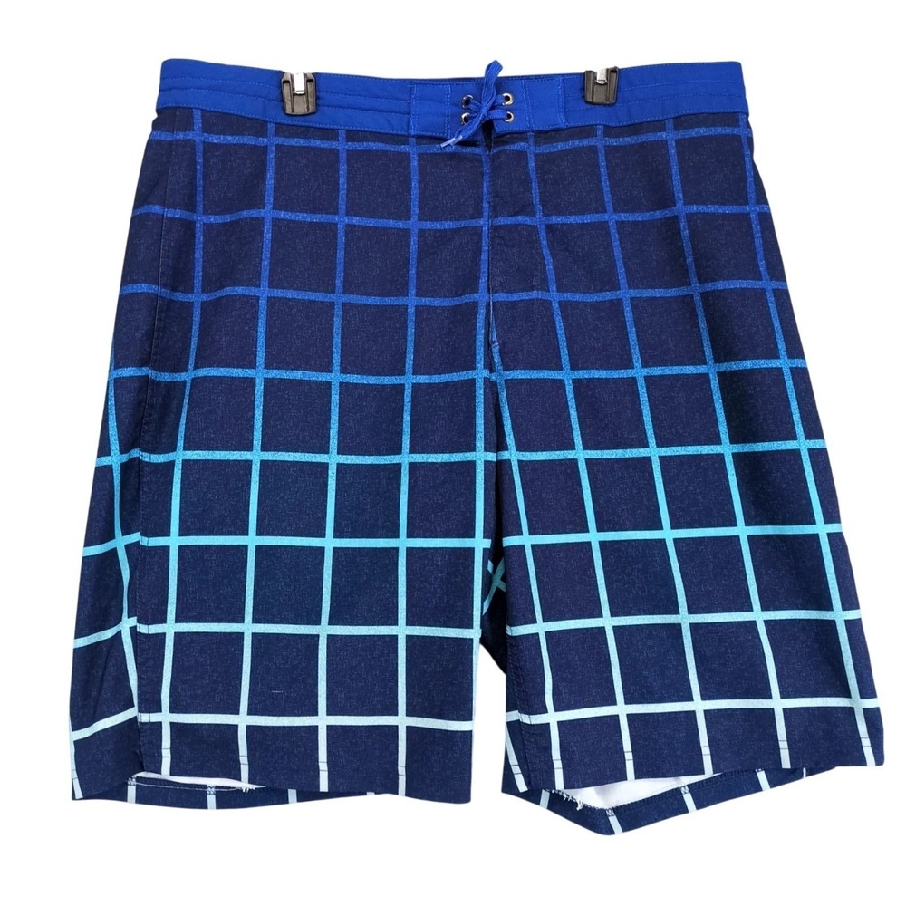 Old Navy California Board‎ Shorts Men's 38 Blue Ombre Grid Swim Trunks Beach Y2K